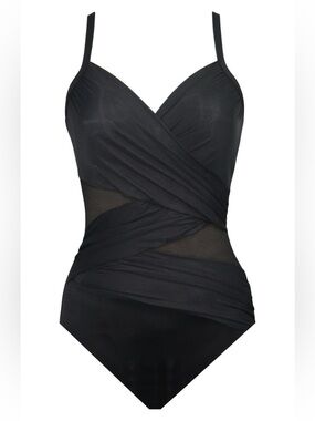 NEW MIRACLESUIT Network Mystique Underwire One-Piece Swimsuit in Black Sz: 10